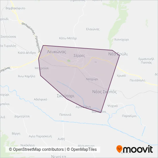 Serres Urban KTEL coverage area map