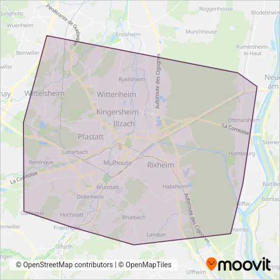 Mapa del área de cobertura de SOLEA (Autobús)