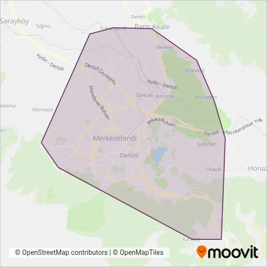 Denizli Büyükşehir Belediyesi coverage area map