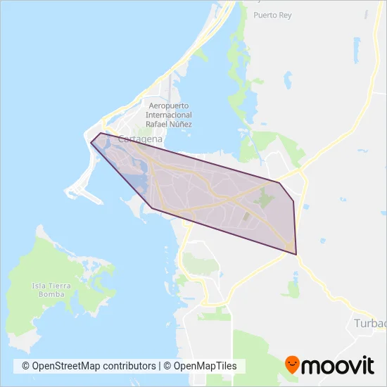 TransCaribe - Rutas Pretroncales coverage area map