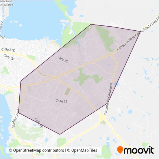 TransCaribe - Rutas Alimentadoras coverage area map
