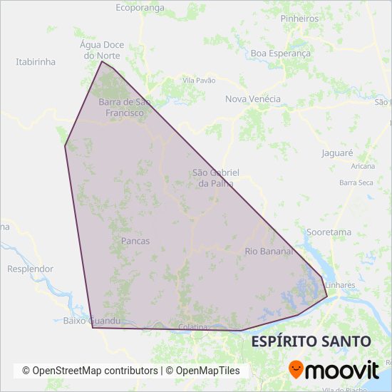 Mapa da área de cobertura da Viação Pretti