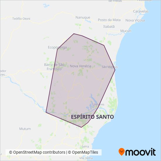 Mapa da área de cobertura da Viação Águia Branca