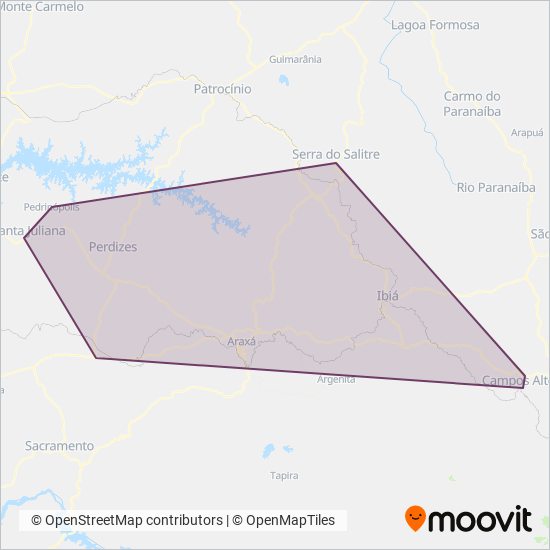 Mapa da área de cobertura da Empresa Gontijo