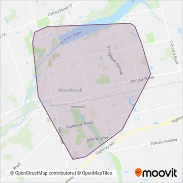 Woodstock Transit coverage area map