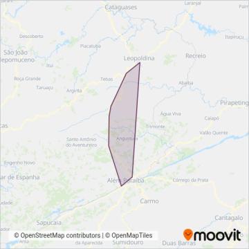 Mapa da área de cobertura da Viação Progresso e Turismo