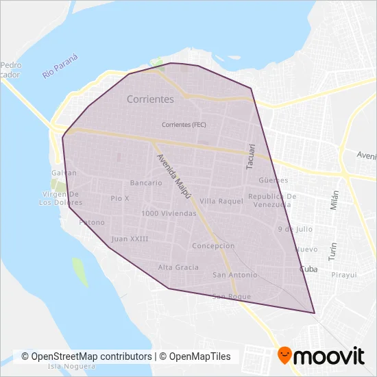 Mapa del área de cobertura de Transportes San Lorenzo (ERSA)