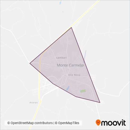 Mapa da área de cobertura da Prefeitura Municipal de Monte Carmelo