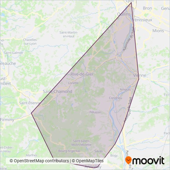 Mapa del área de cobertura de Cars Région Loire