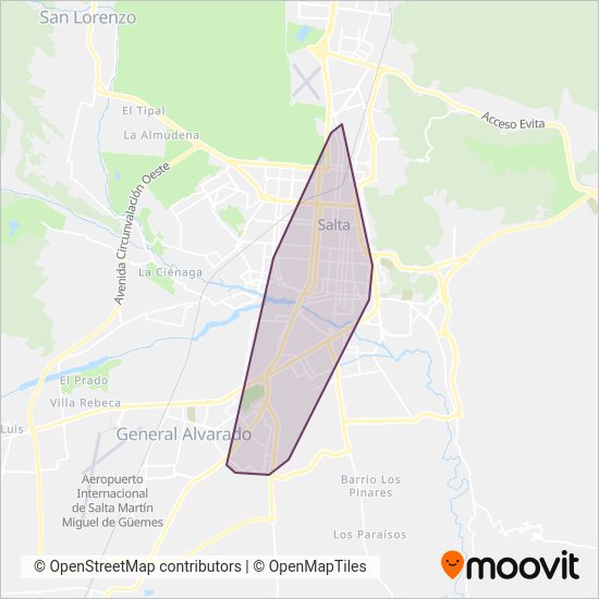 Mapa del área de cobertura de SAETA - Tadelva SRL - Corredor 1