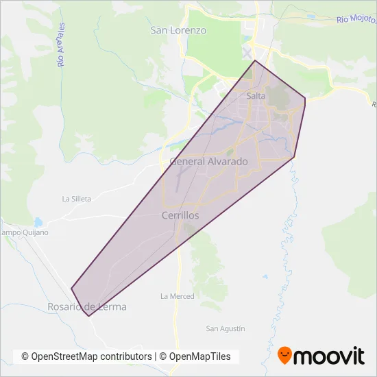 Mapa del área de cobertura de SAETA - El Condor S.A. - Corredor 2