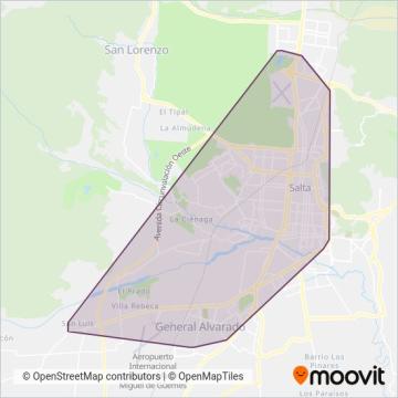 Mapa del área de cobertura de SAETA - AHYNARCA S.A. - Corredor 8