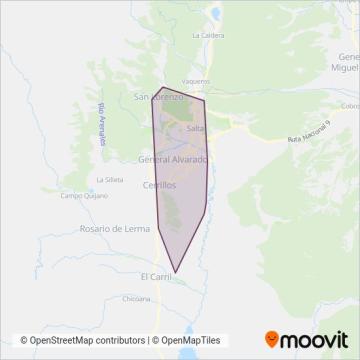 Mapa del área de cobertura de SAETA - Alto Molino SRL - Corredor 7