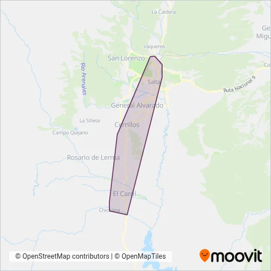 Mapa del área de cobertura de SAETA - Ale Hermanos SRL - Corredor 5