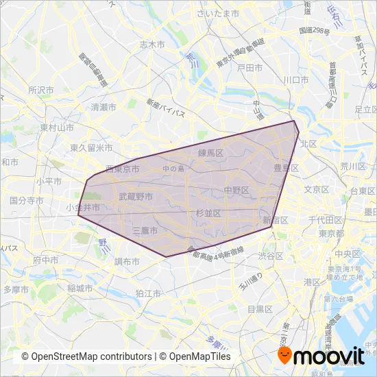 Kanto Bus Co., Ltd. coverage area map