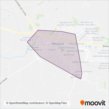 Mapa da área de cobertura da Prefeitura Municipal de Mirassol