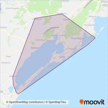 Carte de la zone de couverture de Keolis Sète