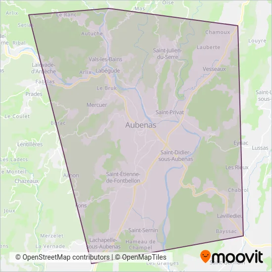 Mapa del área de cobertura de AUBENAS - Tout'enbus