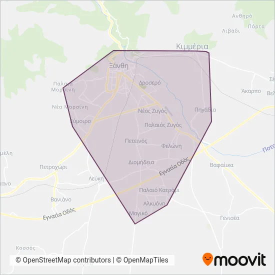 Xanthi Urban KTEL S.A. coverage area map