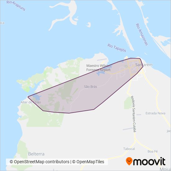 Mapa da área de cobertura da Eixo Forte Transportes Urbanos