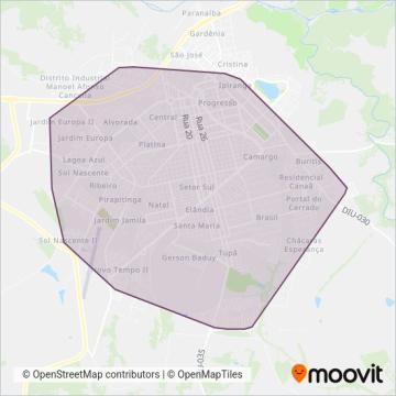 Mapa da área de cobertura da Paranaíba Transportes Ltda.