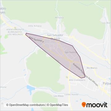 Mapa del área de cobertura de Transporte Xibi-Xibi