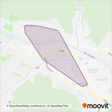 Mapa del área de cobertura de Unión Bus