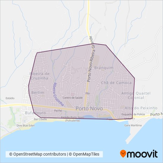 Área de cobertura no mapa do(a) Aluguer Porto Novo