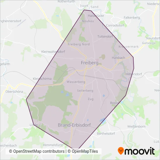 SV Freiberg/Brand-Erbisdorf Bus coverage area map