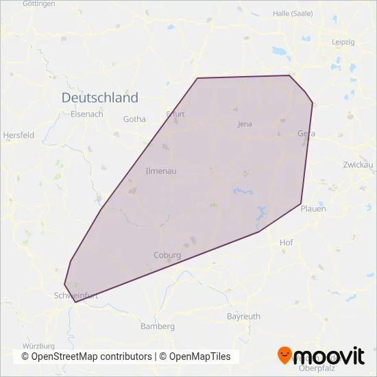 Erfurter Bahn (Rail) coverage area map