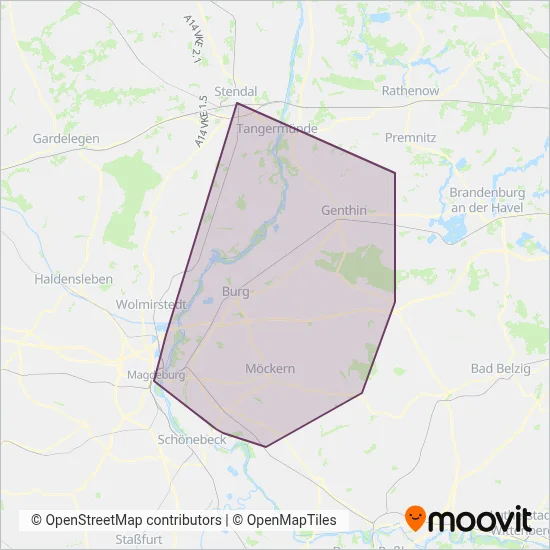 Nahverkehrsgesellschaft Jerichower Land coverage area map