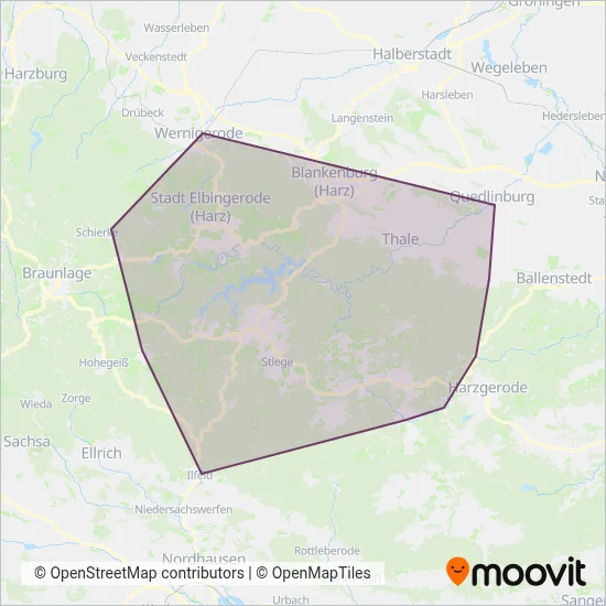 Harzer Schmalspurbahnen (Bus) coverage area map