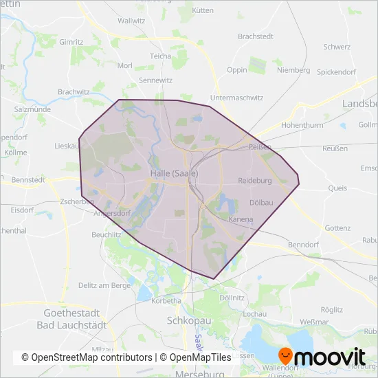 Hallesche Verkehrs-AG (Bus) coverage area map