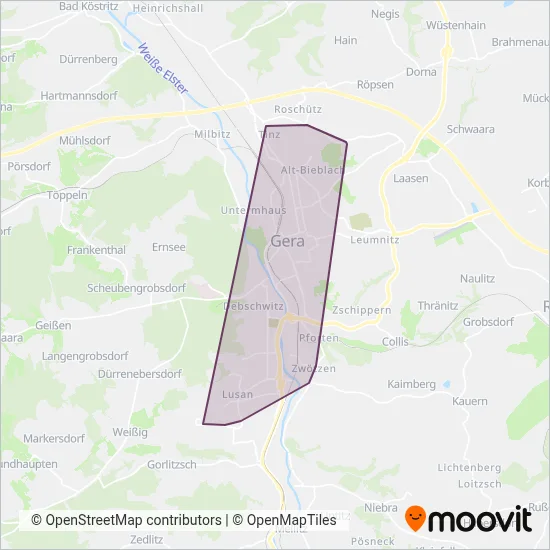 GVB Verkehrs- und Betriebsgesellschaft Gera mbH (Tram) coverage area map