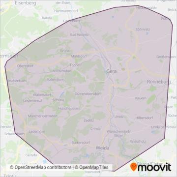 Схема покрытия компании RVG Regionalverkehr Gera