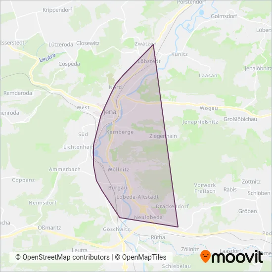 Jenaer Nahverkehr GmbH (Tram) coverage area map