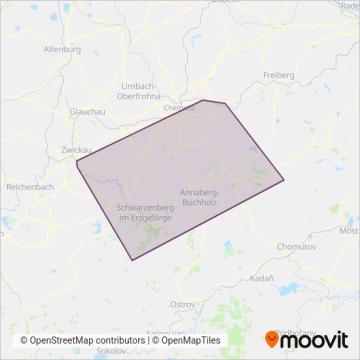 Схема покрытия компании DB RegioNetz Verkehrs GmbH Erzgebirgsbahn (Поезд)