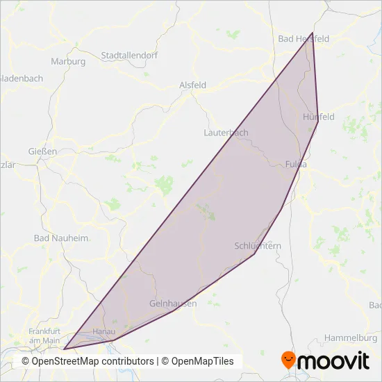 DB Regio AG Mitte Region Hessen coverage area map