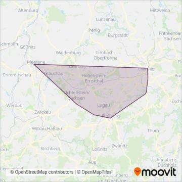 Схема покрытия компании City-Bahn Chemnitz (Поезд)