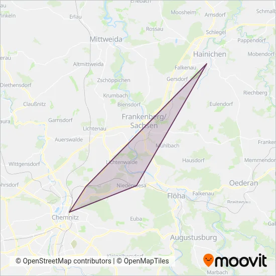 City-Bahn Chemnitz (Bus) coverage area map