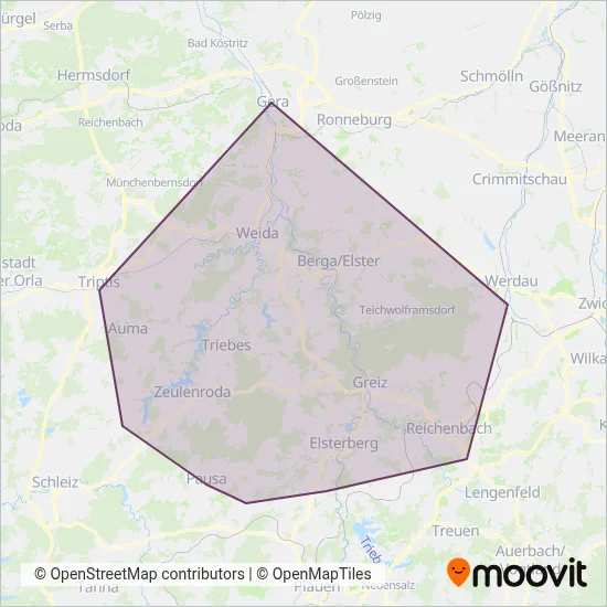 Personen- und Reiseverkehrs GmbH Greiz coverage area map