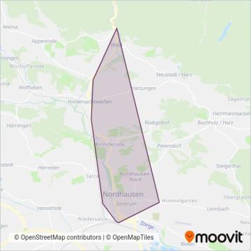 Схема покрытия компании Verkehrsbetriebe Nordhausen GmbH (Трамвай)