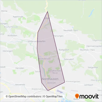 Verkehrsbetriebe Nordhausen GmbH (Tram) coverage area map