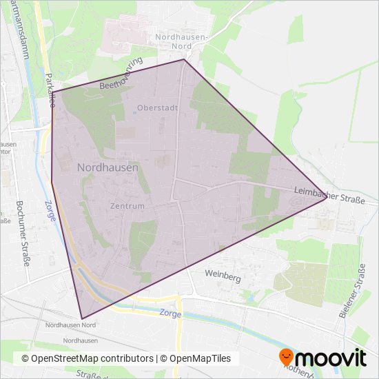 Nordhäuser Verkehrsbetriebe GmbH coverage area map