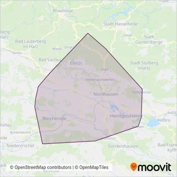 Схема покрытия компании Verkehrsbetriebe Nordhausen GmbH (Автобус)