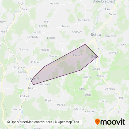 Lokale Nahverkehrsgesellschaft Fulda mbH coverage area map