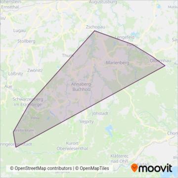 Схема покрытия компании DB RegioNetz Verkehrs GmbH Erzgebirgsbahn (Автобус)