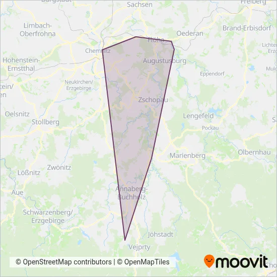 DB RegioNetz Verkehrs GmbH Erzgebirgsbahn (Bus) coverage area map