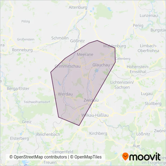 Schülerlinien Region Zwickau coverage area map