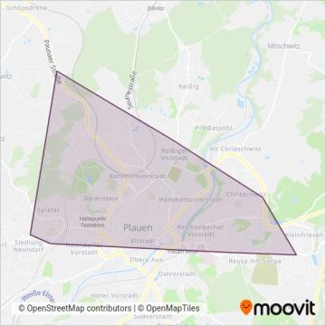 Схема покрытия компании Straßenbahn Vogtland (Трамвай)